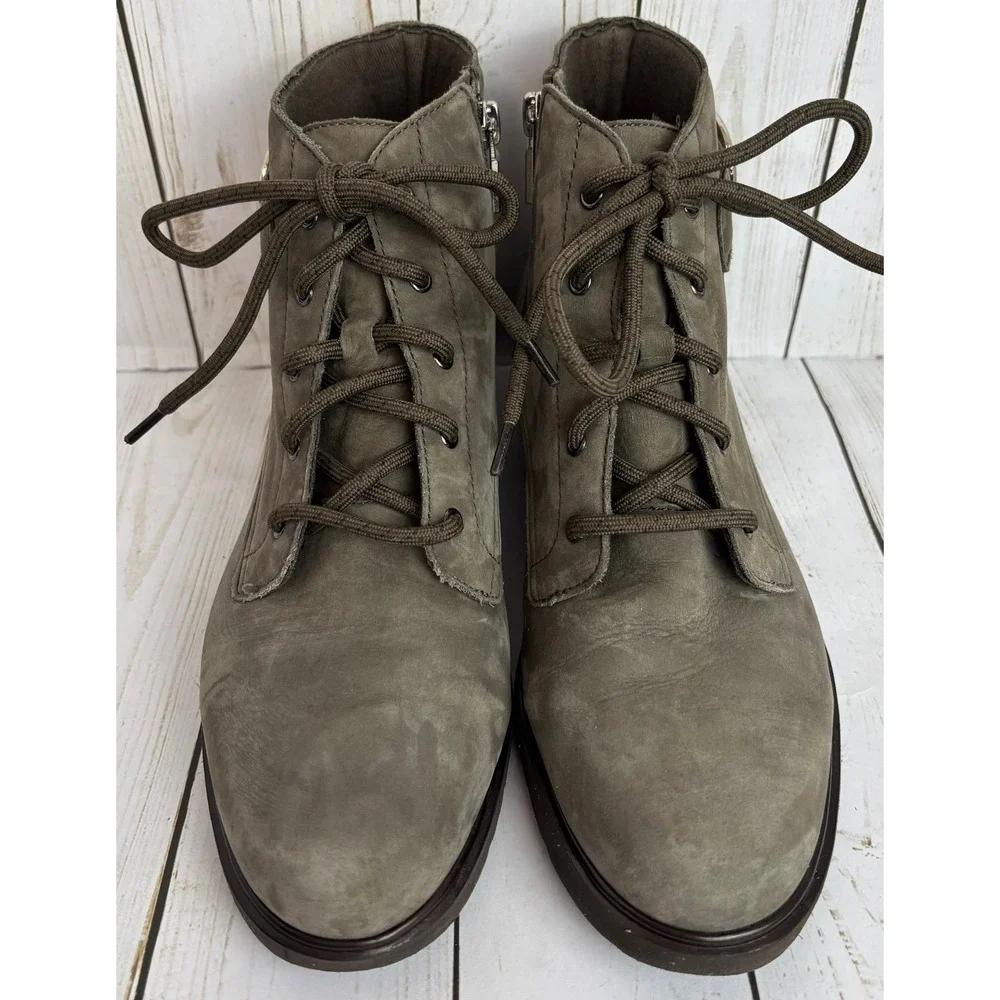Munro American Bradley II Olive Green Nubuck Lace Up Side Zip Ankle Boot 9M $250